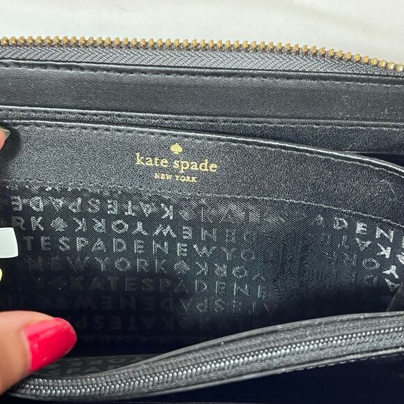 Kate Spade Briar Lane Quilted Leather Neda Zip Around Wallet Grey Keychain Used - Picture 5 of 10